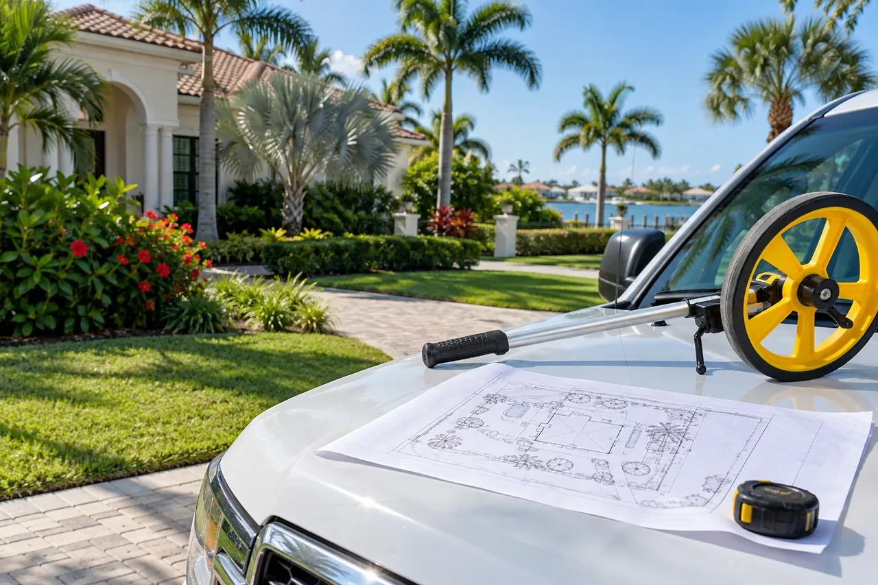 Measuring wheel and property survey ready for a free fence estimate in Sarasota