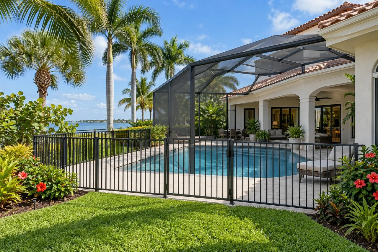 Aluminum pool fence with a self-closing, self-latching gate in Sarasota