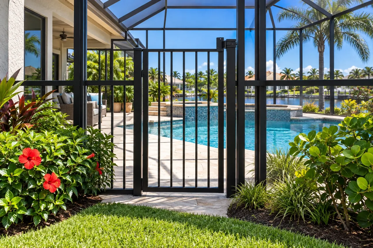 Self-closing aluminum pool gate in Sarasota